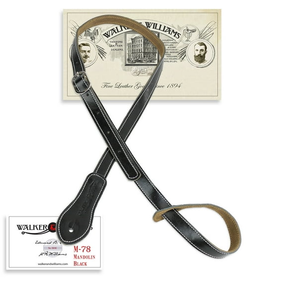 Walker & Williams M-78 Black Soft Leather Adjustable Mandolin, Mandola, Bouzouki Strap