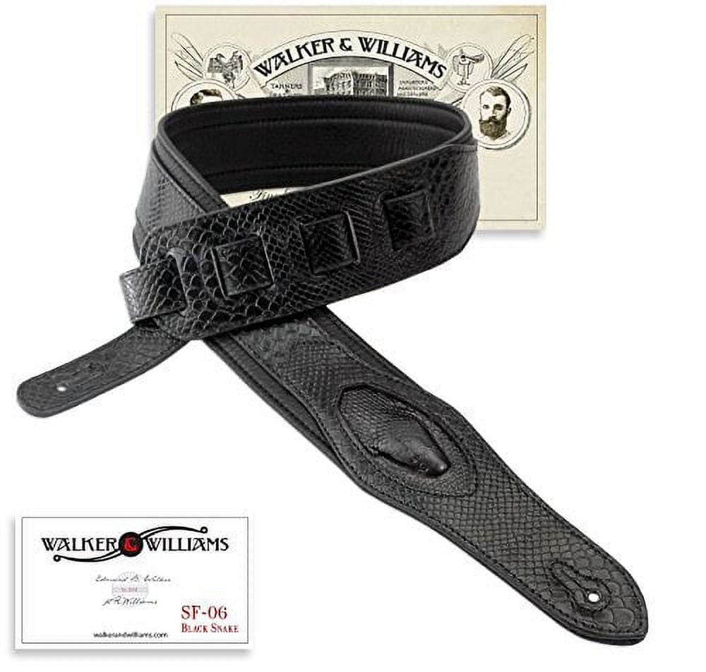 Walker & Williams SF-06 Black Snakeskin Pattern Padded Guitar Strap with Snakehead