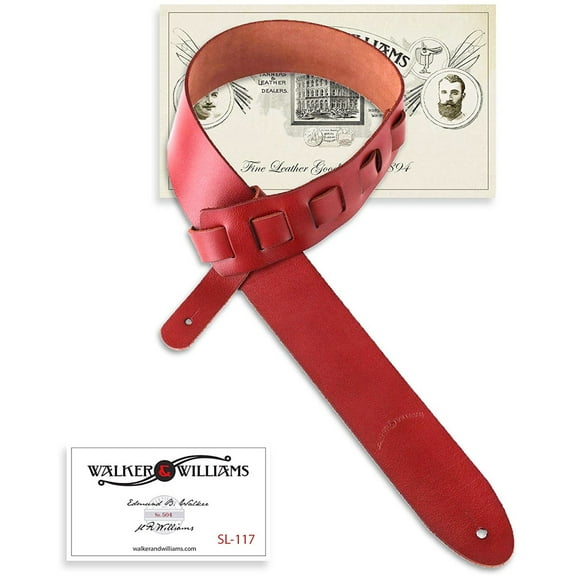 Walker & Williams SL-117 Red Chestnut Full Grain Soft Italian Leather Natural Finish Guitar Strap