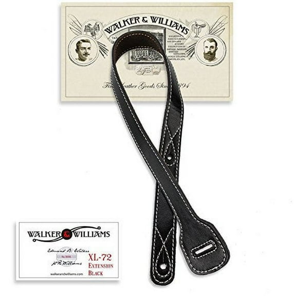 Walker & Williams XL-72 Black Guitar Strap Extender Lengthens W&W Straps Up To 60"
