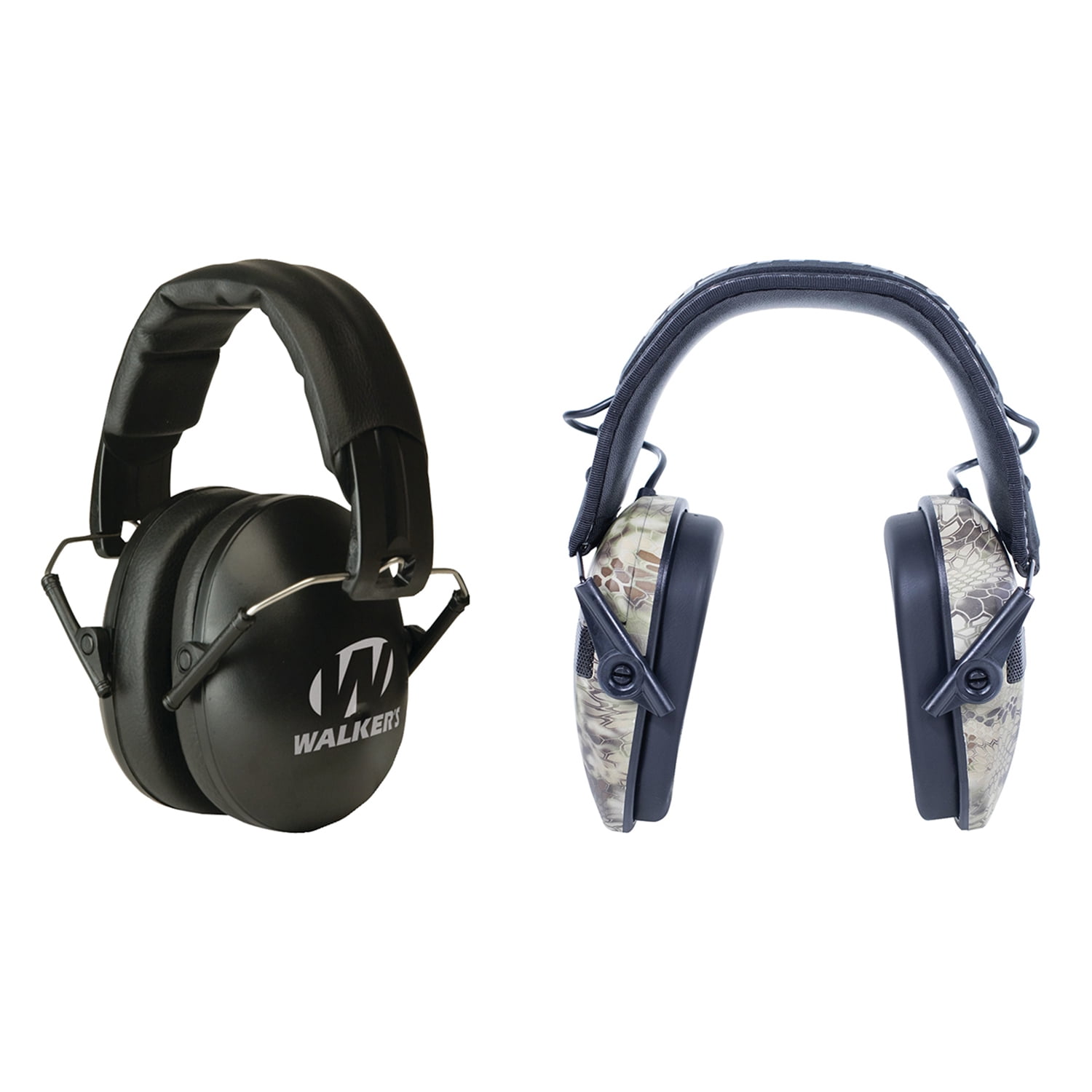 Walker's Game Ear GWP-RSEM-KPT Razor Series Slim Shooter Electronic Folding Muff (Kryptek Camo) & GWP-YWFM2 Youth & Women Folding Muff (Black)