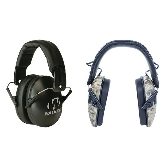Walker's Game Ear GWP-RSEM-KPT Razor Series Slim Shooter Electronic Folding Muff (Kryptek Camo) & GWP-YWFM2 Youth & Women Folding Muff (Black)