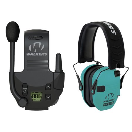 Walker's Game Ear GWP-RSEM-LTL Razor Electronic Muff (Tiffany Blue) bundle with GWP-RZRWT Razor Walkie Talkie