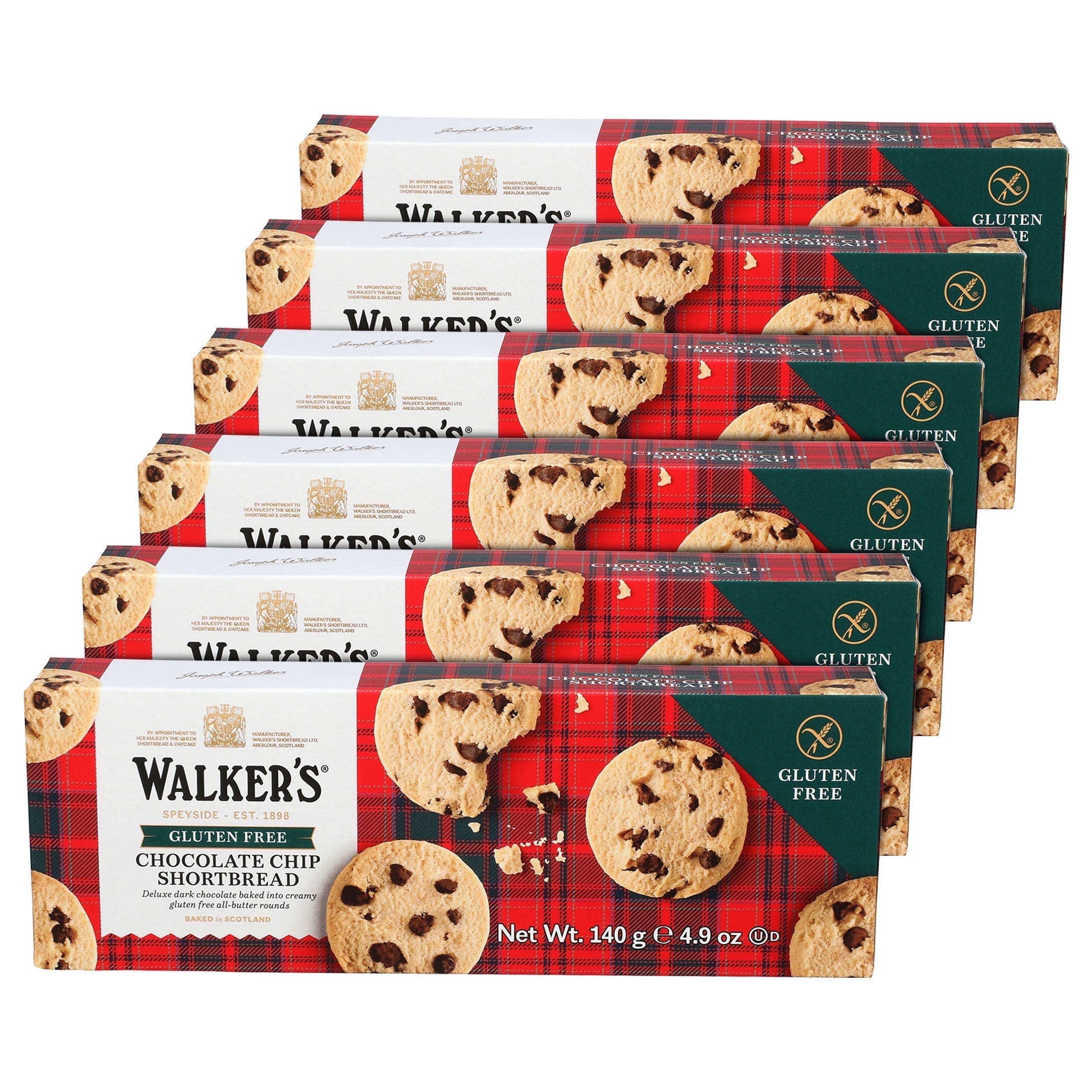 Walker's Gluten-Free, Kosher, Chocolate Chip Shortbread Cookies, 6 Boxes of 9