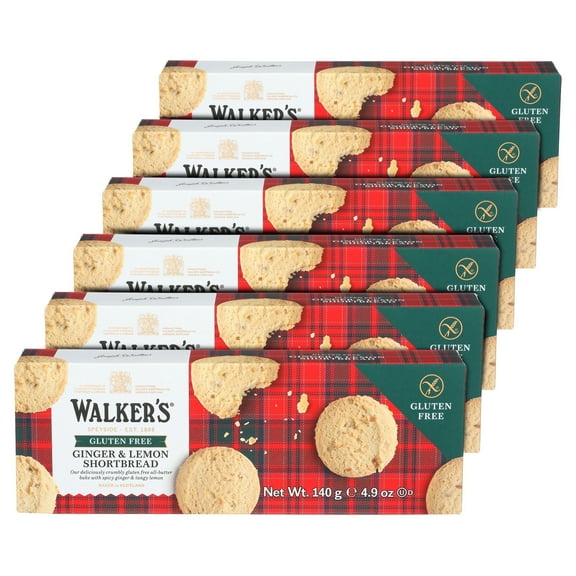 Walker's Gluten-Free, Kosher, Ginger and Lemon Shortbread Cookies, 6 Boxes of 9