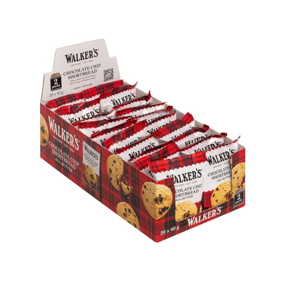 Walkers Shortbread Chocolate Chip Shortbread Cookies, Kosher, 2 Count (20 Pack)