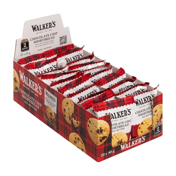 Walkers Shortbread Chocolate Chip Shortbread Cookies, Kosher, 2 Count (20 Pack)