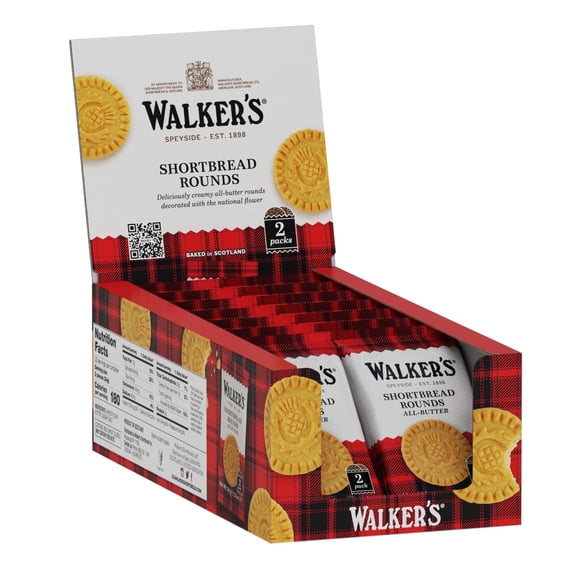 Walker’s Shortbread All-Butter Shortbread Rounds Cookies Snack Pack, Kosher, 2 Count (22 Pack)
