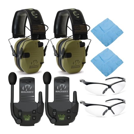 Walker’s Razor Electronic Protective Ear Muffs with Walkie Talkies & Glasses, Green Patriot, 2 Count