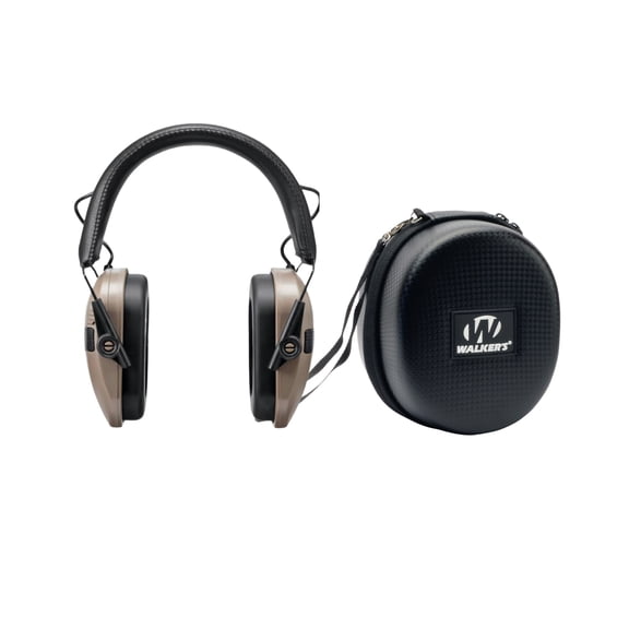 Walker's Razor Junior Electronic Youth and Women's Hearing Protection Muff (FDE) with Protective Case (2 Items)