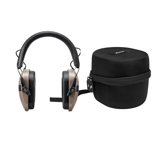 Walker's Razor Junior Electronic Youth and Women's Hearing Protection Muff (FDE) with Protective Case (2 Items)