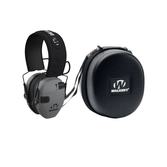 Walker's Razor Junior Electronic Youth and Women's Hearing Protection Muff (Grey) with Protective Case (2 Items)