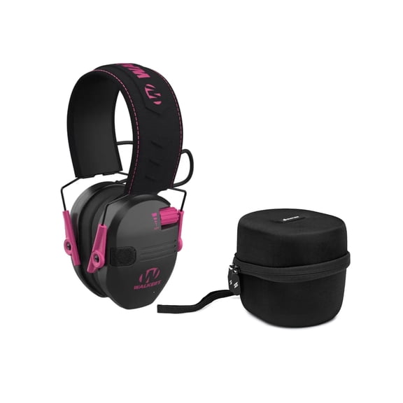 Walker's Razor Junior Electronic Youth and Womens Hearing Protection Muff (Pink) Bundle with Protective Case (2 Items)