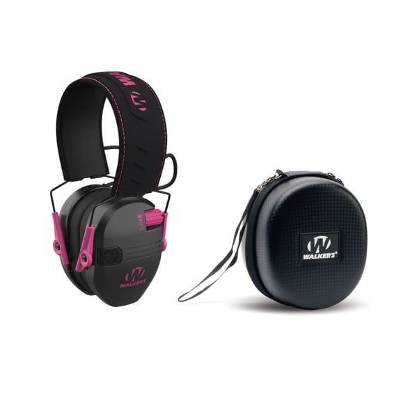 Walker's Razor Junior Electronic Youth and Womens Hearing Protection Muff (Pink) Bundle with Protective Case (2 Items)