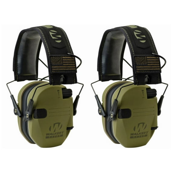 Walker's Razor Slim Electronic Hearing Earmuffs, Green Patriot (2 Pack)