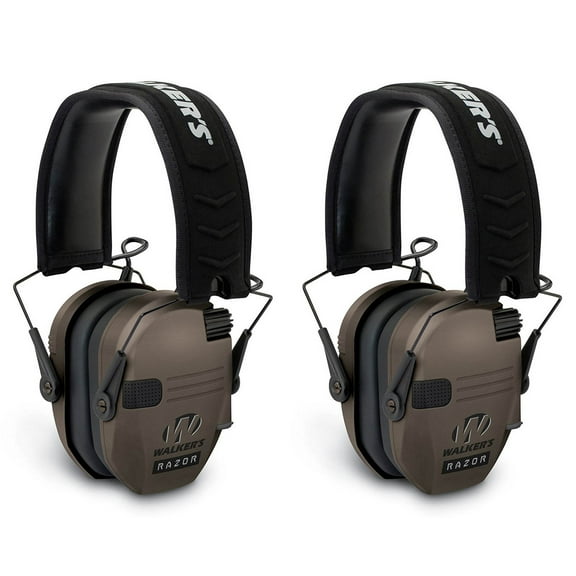 Walker's Razor Slim Electronic Hearing Protection Earmuffs, (2 Pack)