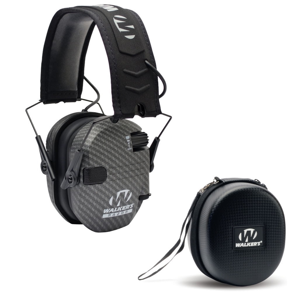 Walkers Razor Slim Electronic Muff (Carbon) with Hearing Protection Case