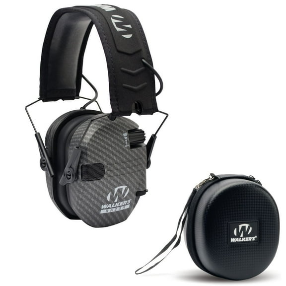Walkers Razor Slim Electronic Muff (Carbon) with Hearing Protection Case