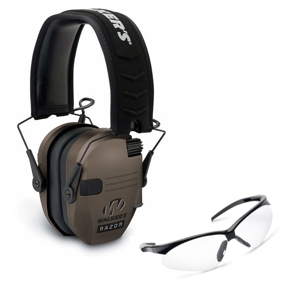 Walkers Razor Slim Electronic Muff (FDE Tan) and Shooting Glasses (Clear)
