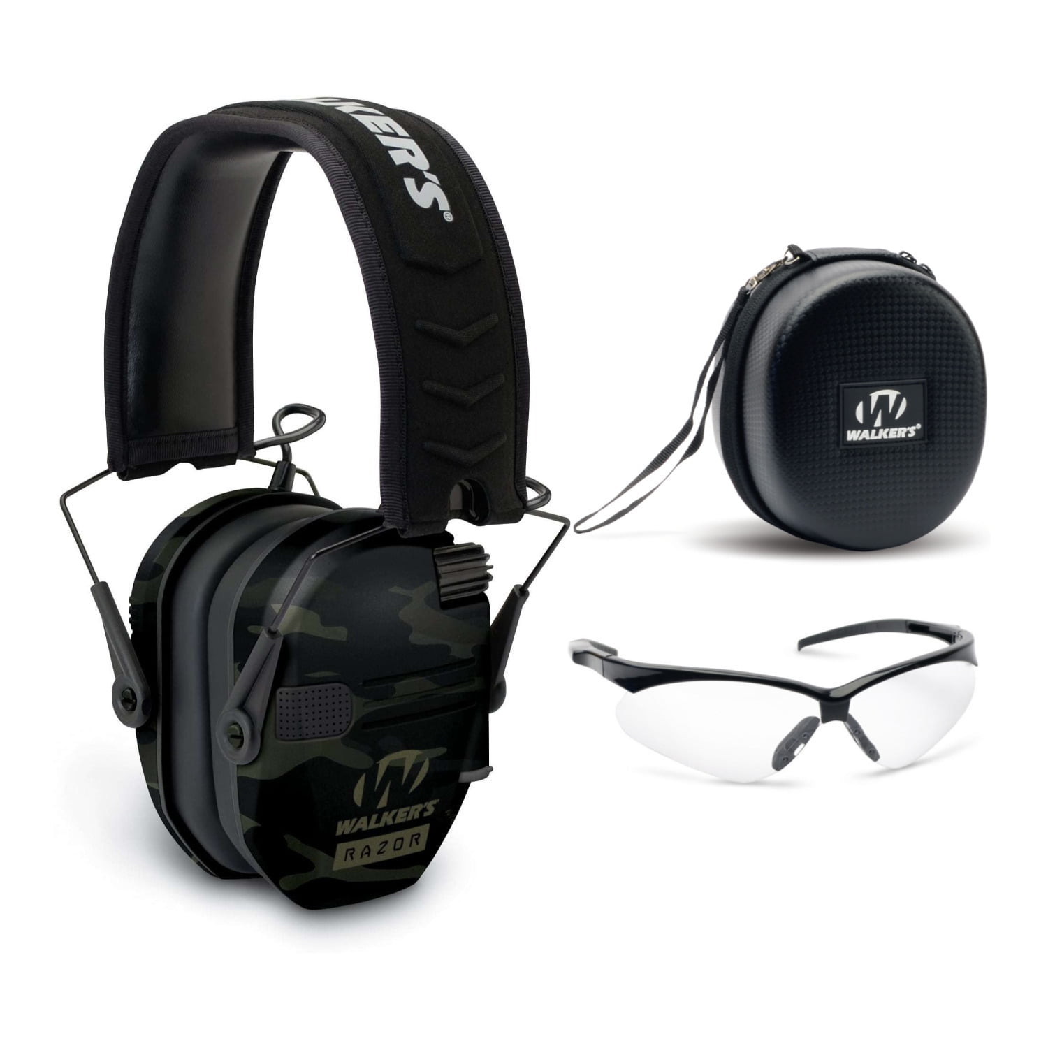 Walker’s Razor Slim Electronic Muff (Gray Camo) with Case and Shooting