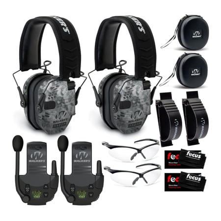 Walker's Razor Slim Electronic Muff (Raid, 2-Pack) with Walkie Talkie and Case