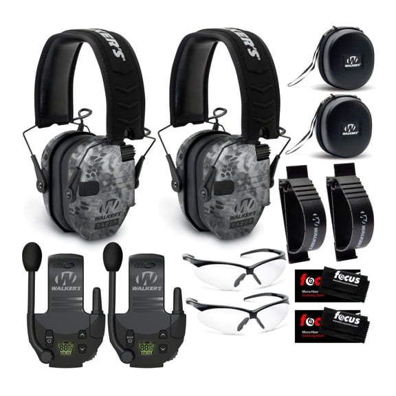 Walker's Razor Slim Electronic Muff (Raid, 2-Pack) with Walkie Talkie and Case