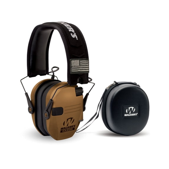 Walker's Razor Slim Electronic Muffs (Battle Brown) Bundle with Hearing Protection Case (Black) (2 Items)