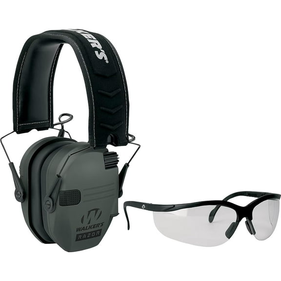 Walker's Razor Slim Electronic Muffs & Glasses Combo Kit For Head NRR23dB