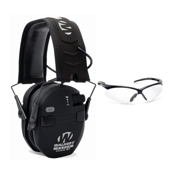 Walkers Razor Slim Electronic Quad Muff (Black) with Protective Glasses (Clear)