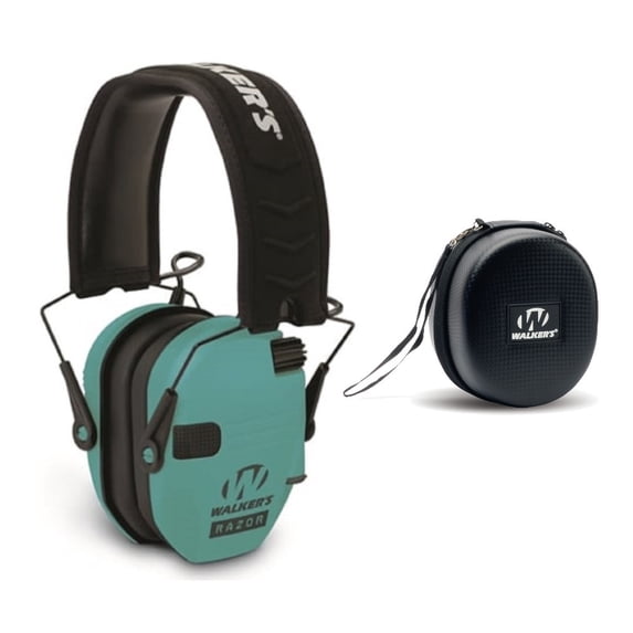 Walker's Razor Slim Electronic Shooting Earmuffs (Teal) with Protective Case