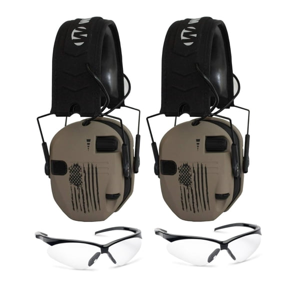 Walker's Razor Slim Electronic Shooting Earmuffs and Glasses (US Flag, 2-Pack)