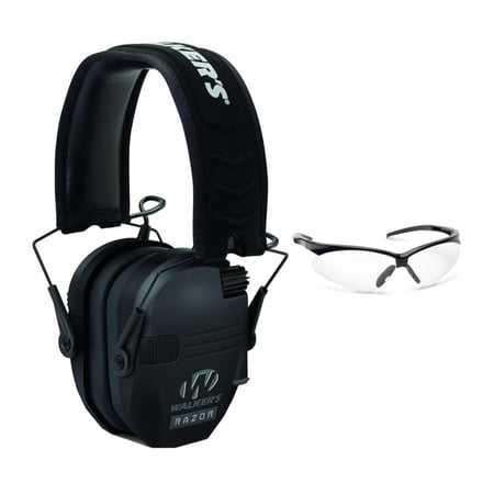 walkers razor slim electronic hearing protection muffs with sound amplification and suppression and shooting glasses kit