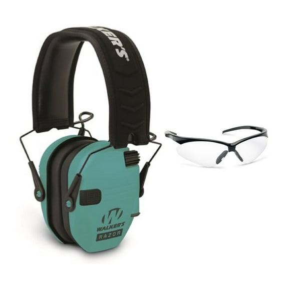 Walker's Razor Slim Electronic Shooting Range Earmuffs (Teal) and Glasses Kit