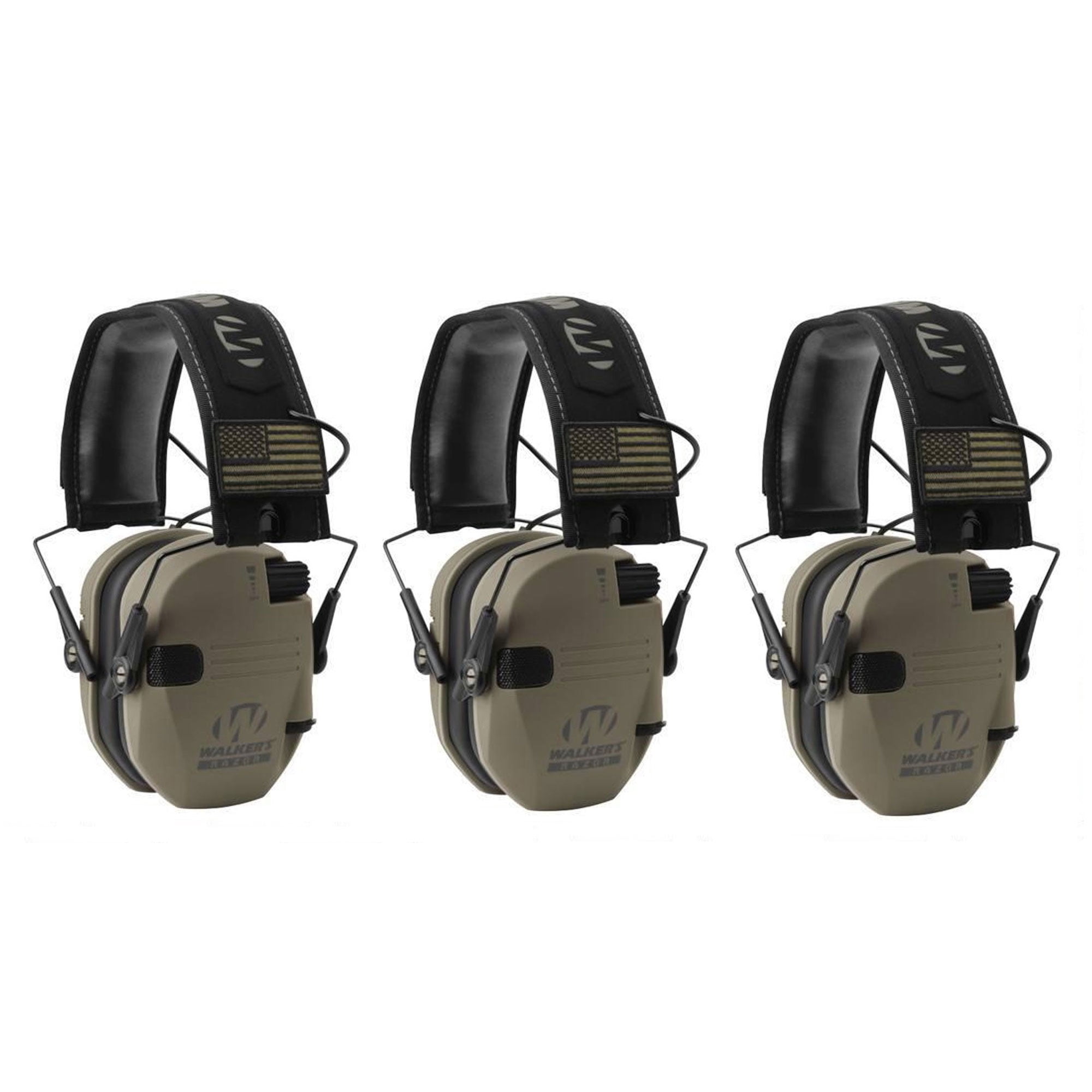 Walker's Razor Slim Shooter Electronic Earmuffs, Tan Patriot (3 Pack