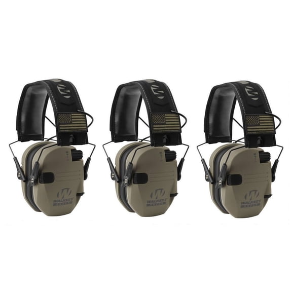 Walker's Razor Slim Shooter Electronic Earmuffs, Tan Patriot (3 Pack)
