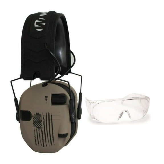 Walker's Razor Slim Shooting Muffs Kit (US Flag-FDE) with OTG Safety Glasses