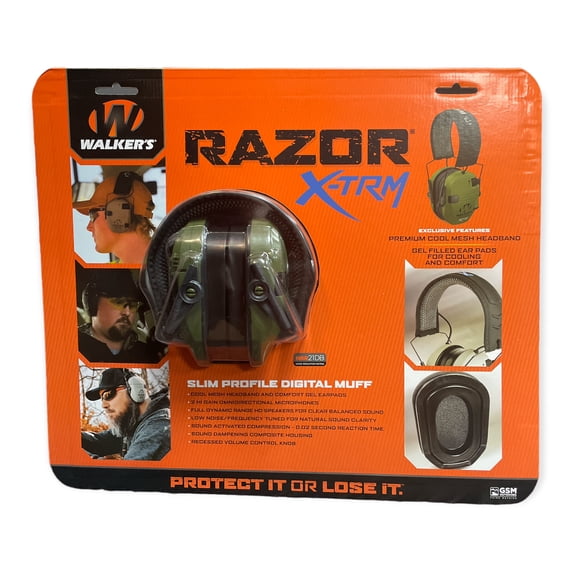 Walker's Razor X-TRM Electronic Low Profile Ear Muffs, NRR 21DB (Olive)