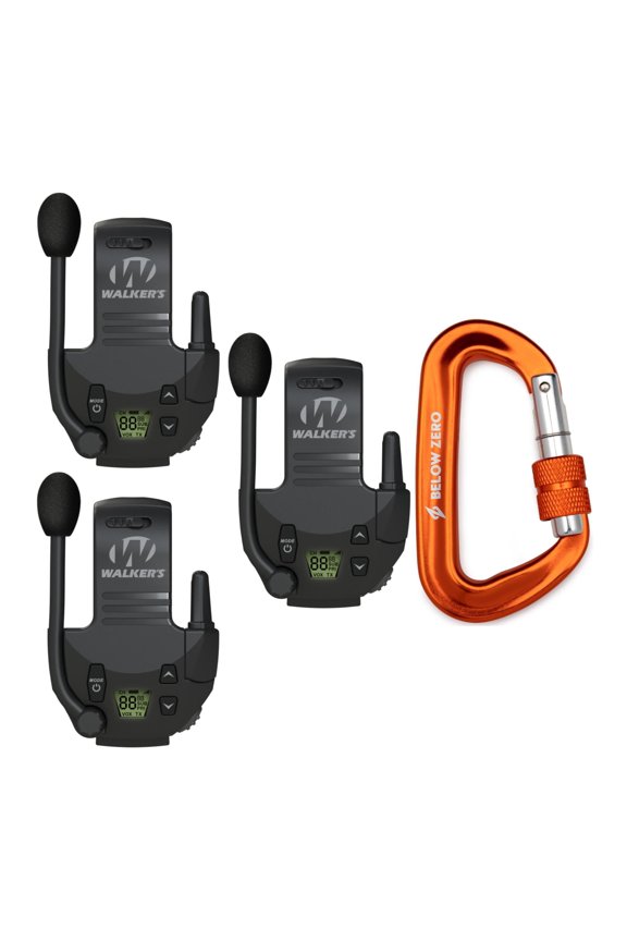 Walker's Hunting Walkie Talkie for Razor Muffs (3-Pack) with Carabiner