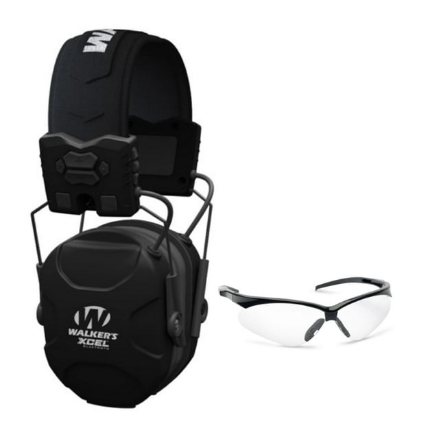Walker's XCEL 500BT Digital Electronic Muff with Voice Clarity and Bluetooth with Glasses (Black