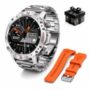 WalkerFit Smart Watch for Android and iPhone,Military Watch for Men, Bluetooth Calling Smartwatch, 5ATM Waterproof, 1.43" AMOLED Screen, Silver, 2 Straps,Ideal Gift