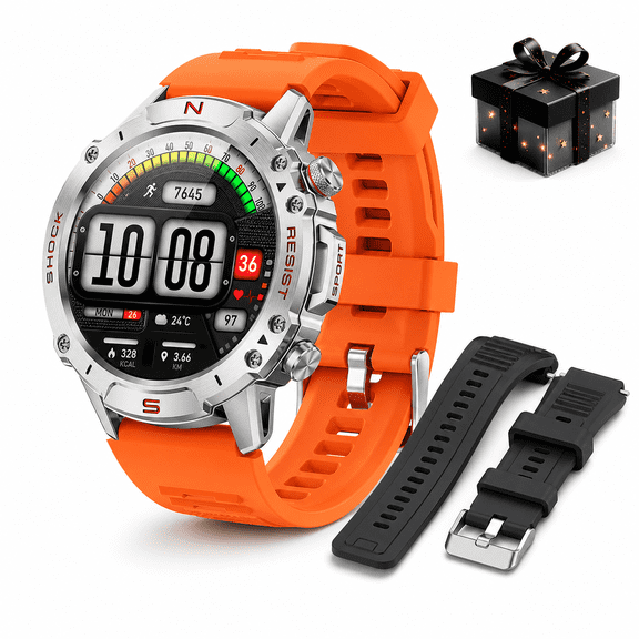 WalkerFit Smart Watch for Android and iPhone,Military Watch for Men, Bluetooth Calling Smartwatch, 5ATM Waterproof, 1.43" AMOLED Screen, Silver,2 Straps Ideal Gift