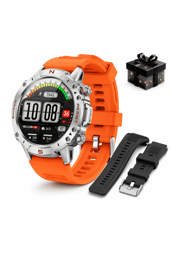 Smart Watch for Android and iPhone,Military Watch for Men, Bluetooth Calling Smartwatch, 5ATM Waterproof, 1.43" AMOLED Screen, Silver,2 Straps Ideal Gift