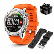 WalkerFit Smart Watch for Android and iPhone,Military Watch for Men, Bluetooth Calling Smartwatch, 5ATM Waterproof, 1.43" AMOLED Screen, Silver,2 Straps Ideal Gift