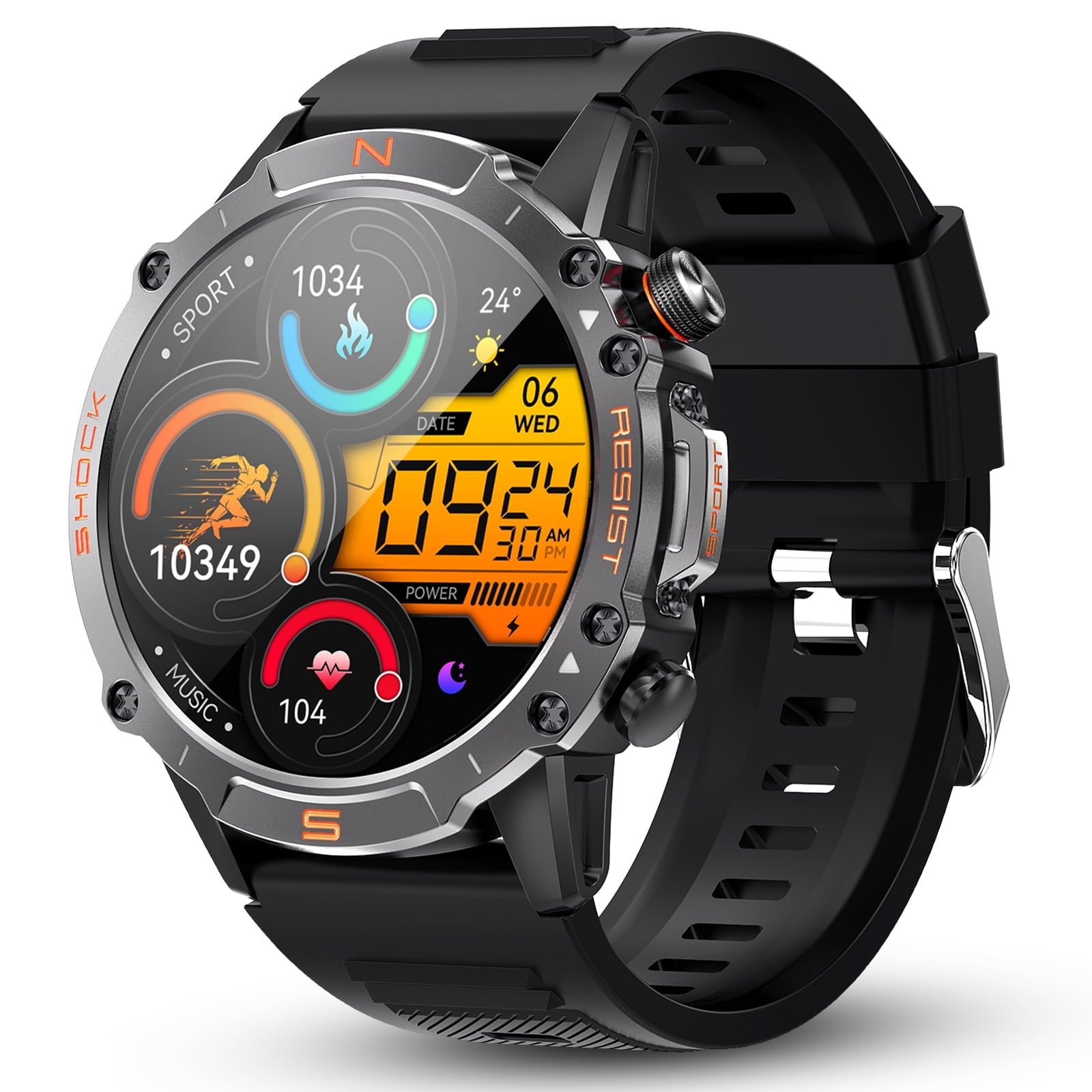 WalkerFit Smart Watch for Men- Answer/Dial Calls,110+ Sport Modes,Waterproof Rugged Military Smart Watch, Tactical Smartwatch for Heart Rate Monitor, Fitness Andriod SmartWatch Men, AMOLED Display