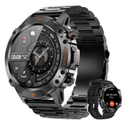 Smart Watch Fits for Android and iPhone, Bluetooth Calling AMOLED Military Watch, 178 Sports Modes, 50M Waterproof, 2 Straps, Black