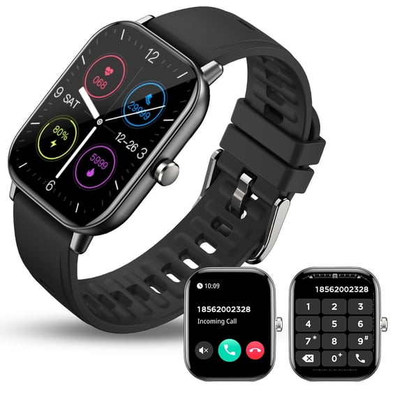WalkerFit Smart Watch for Android and iPhone, Bluetooth Calling Smartwatch, IP68 Waterproof Fitness Tracker, Black, Gift
