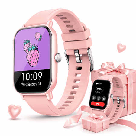 WalkerFit Smart Watch for Android and iPhone, Bluetooth Calling Smartwatch, IP68 Waterproof Fitness Tracker, Pink, Gift
