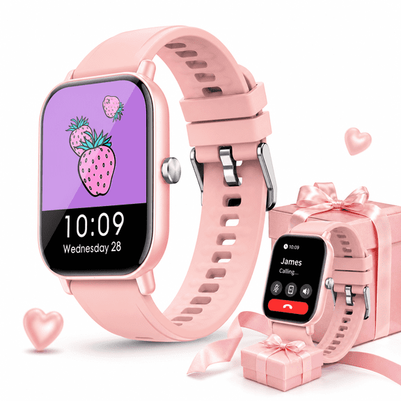 WalkerFit Smart Watch for Android and iPhone, Bluetooth Calling Smartwatch, IP68 Waterproof Fitness Tracker, Pink, Gift
