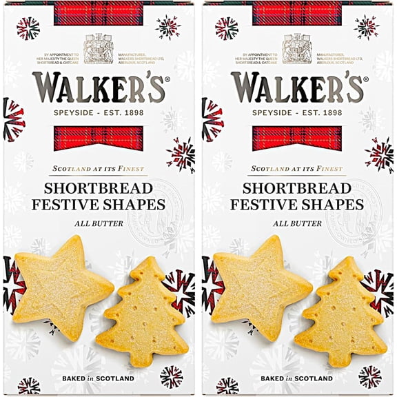 Walkers All Butter Shortbread Assorted Festive Shapes (Bell, Tree, Star, Santa Face) Biscuits | Suitable for Vegetarians | Pack of 2 x 60g