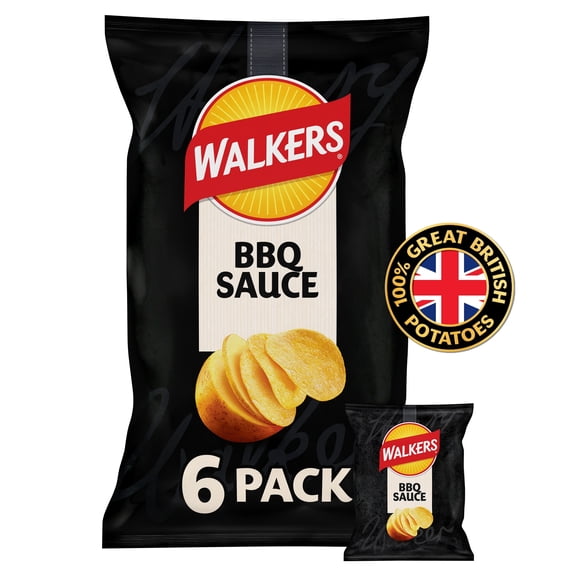 Walkers BBQ Multipack Crisps 6 x 25g, Imported from Britain